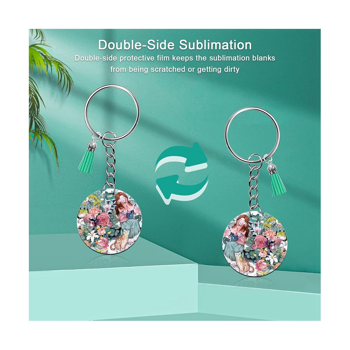 Sublimation Key Ring Blanks Set with Heat Transfer MDF Blank 3 Shapes Tassels Pendant Jump Rings Key Ring with Chain