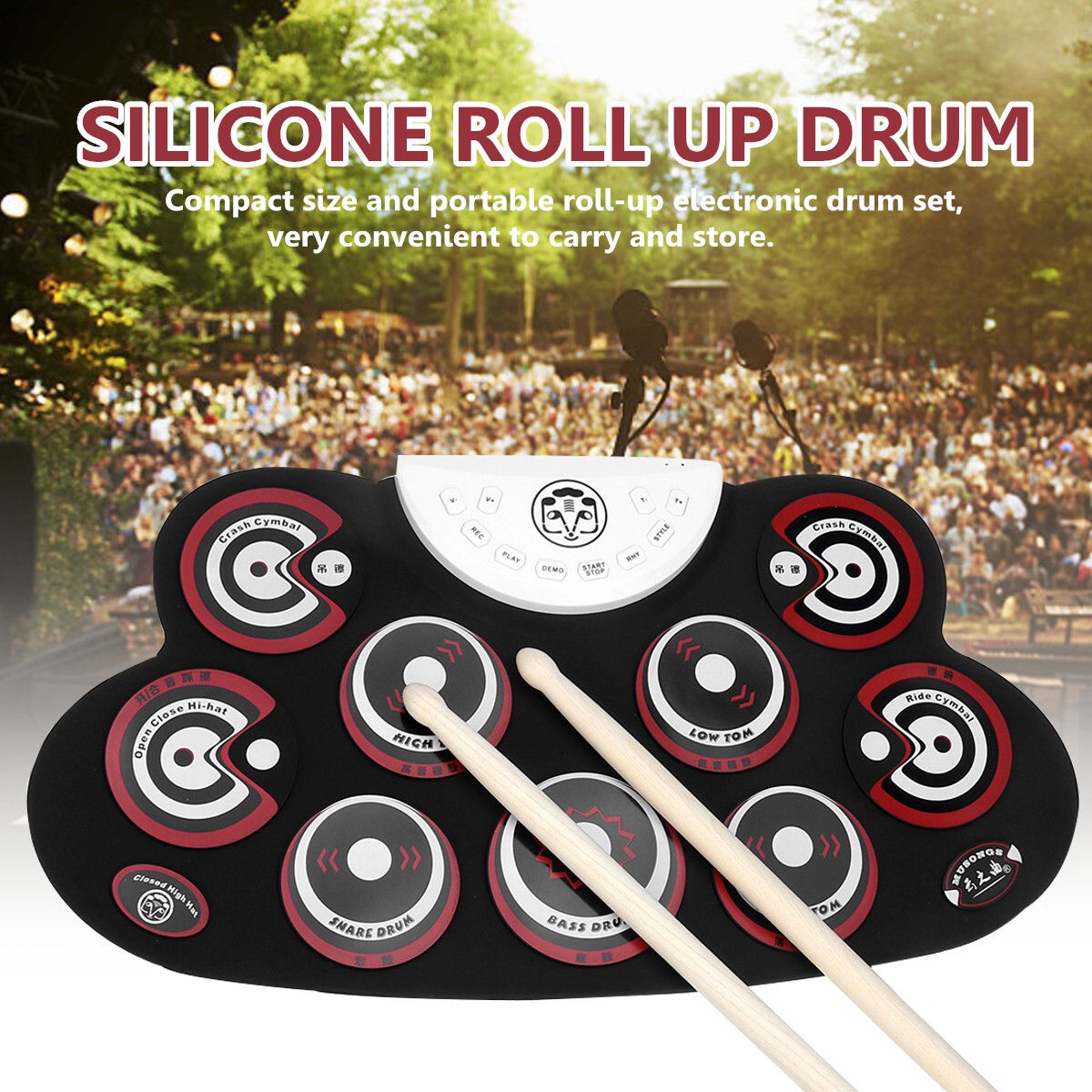 Roll-Up Drum Set Electronic 9 Silicon Drum Pads USB/ Powered For Kids