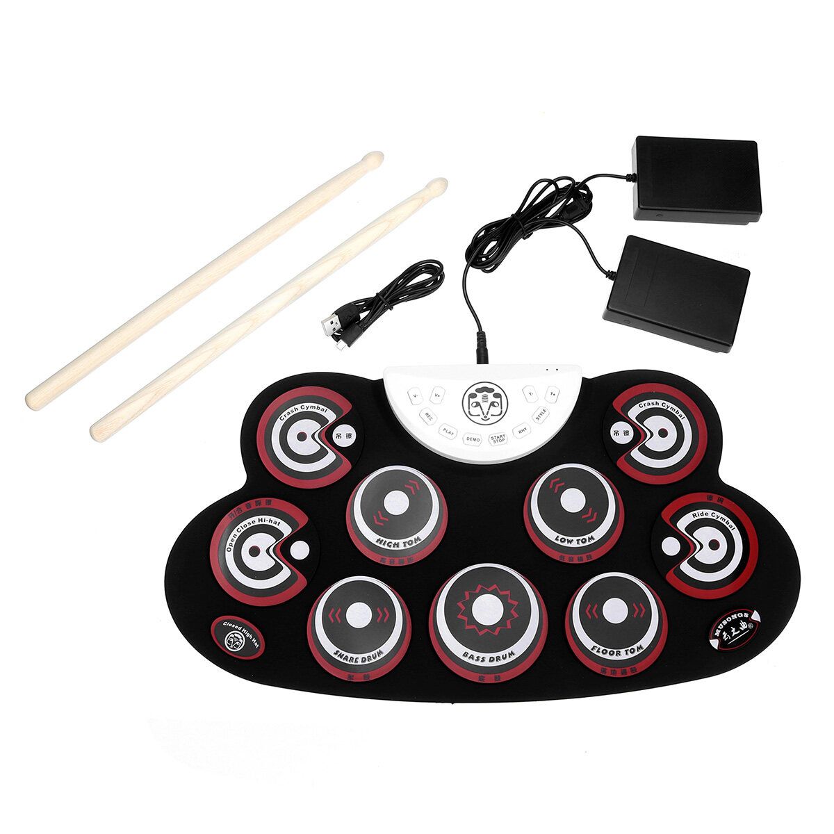 Roll-Up Drum Set Electronic 9 Silicon Drum Pads USB/ Powered For Kids