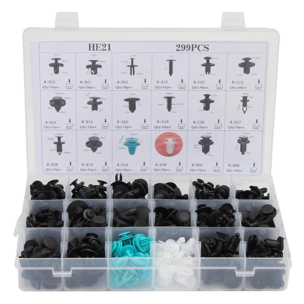 299pcs Car Push Pin Rivet Trim Fastener Moulding Clips Assortment Kit 18 Sizes