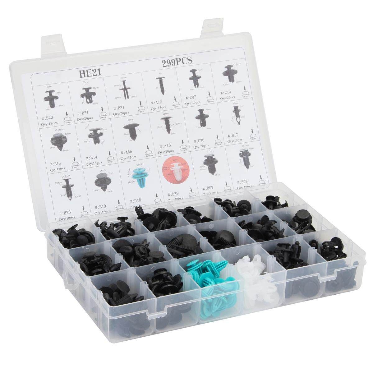 299pcs Car Push Pin Rivet Trim Fastener Moulding Clips Assortment Kit 18 Sizes