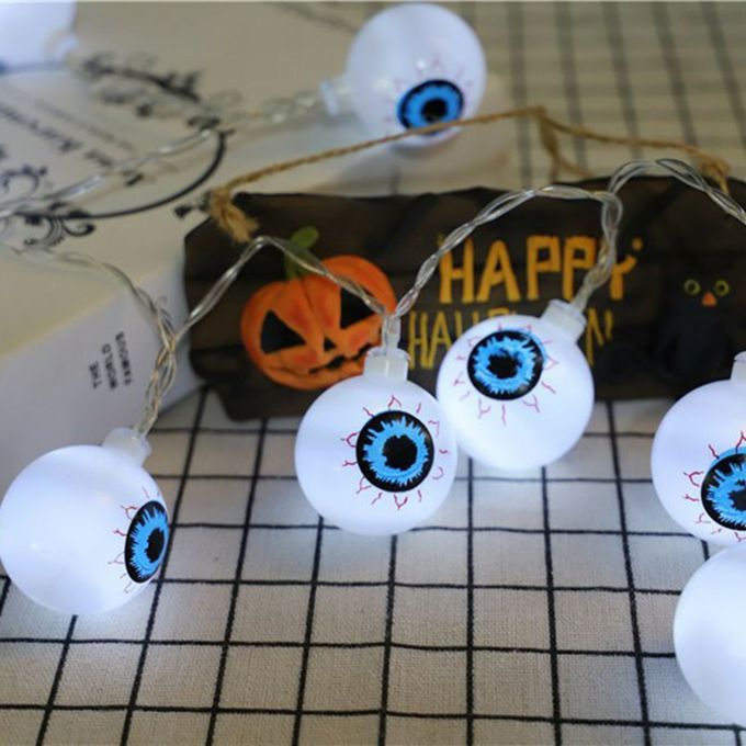 10 Heads 1.5m   Light String Ghost Eyeball Shape Lights Battery For Party-white Black Blue-true White Light