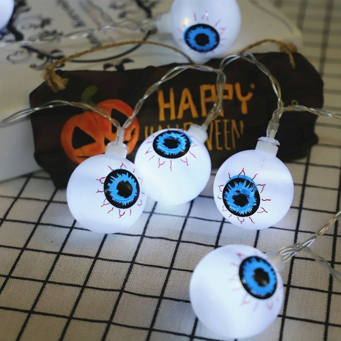 10 Heads 1.5m   Light String Ghost Eyeball Shape Lights Battery For Party-white Black Blue-true White Light