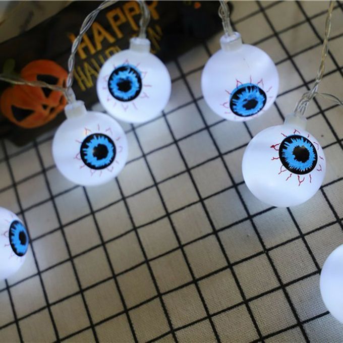 10 Heads 1.5m   Light String Ghost Eyeball Shape Lights Battery For Party-white Black Blue-true White Light