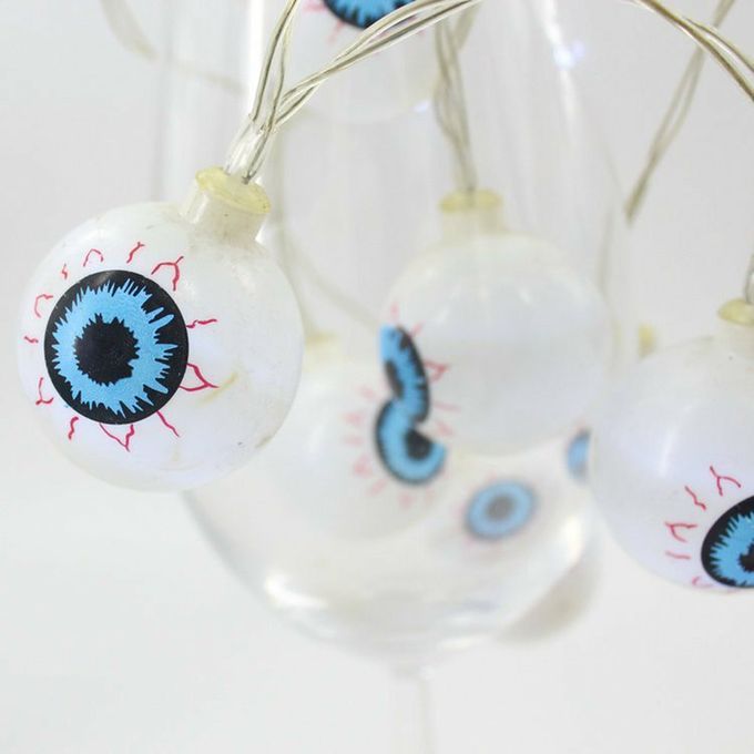 10 Heads 1.5m   Light String Ghost Eyeball Shape Lights Battery For Party-white Black Blue-true White Light
