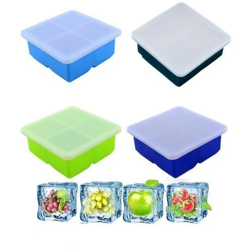 Big Ice Cube Maker Tray Silicone Square Ice Mold Mould for Whiskey Cocktail Brandy Large Cubitera Ice Tray Ice Cube Mold 4 Grid