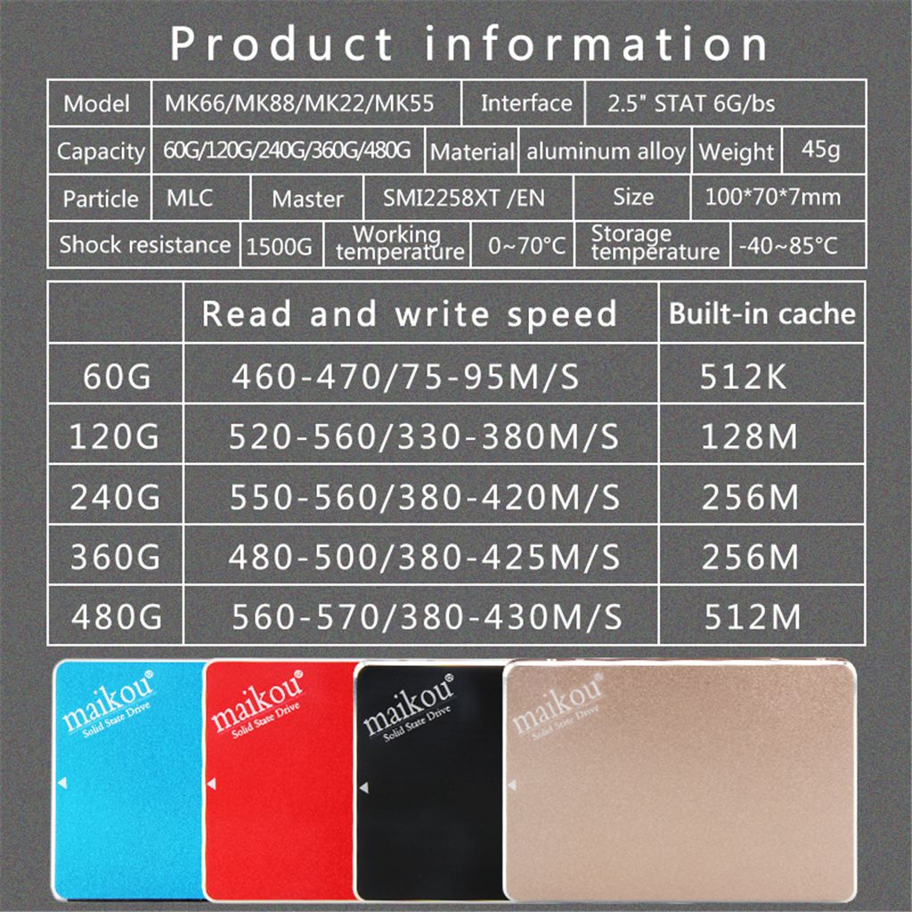 2.5" SATA3.0 SSD Internal 120GB Solid State Drive+9.5mm Bracket For PC