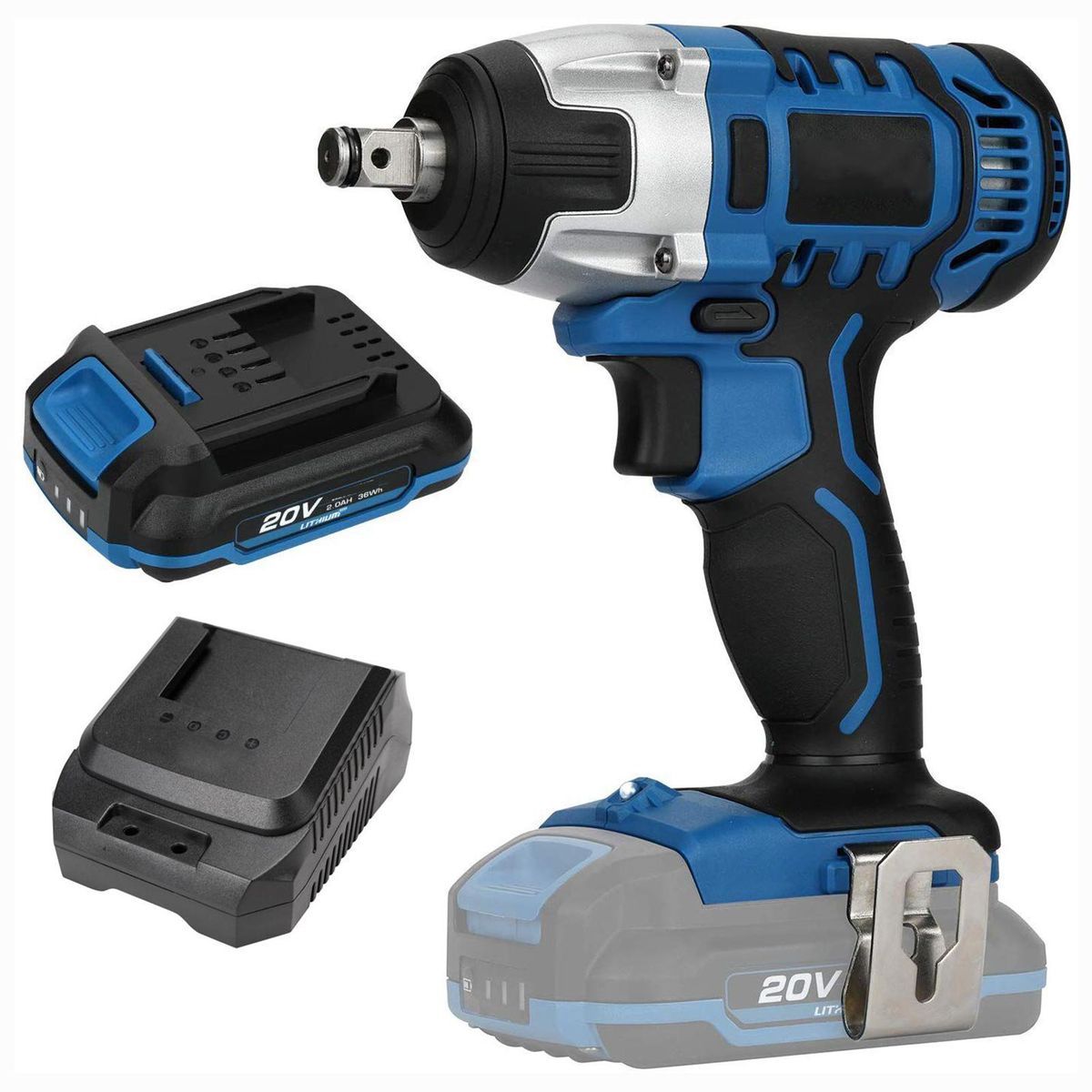 Cordless Impact Wrench, 1/2 inch Electric Impact Wrench w/Max Torque 260 ft-lbs (220N.m), Power Impact Wrench Set with 2.0Ah Li-ion Battery & Charger for Car Repairs