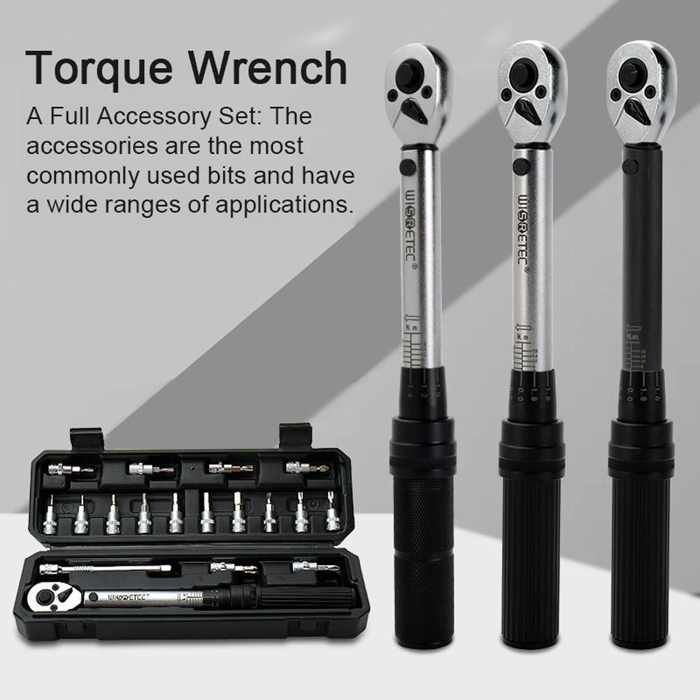 WISRETEC 2-20Nm 1/4 Inch 18PCS Dual Scable Torque Wrench Set Preset Torque Wrench Bits Set Adjustable Torque Wrench for Household Bicycle Car Repairing with Storage Box