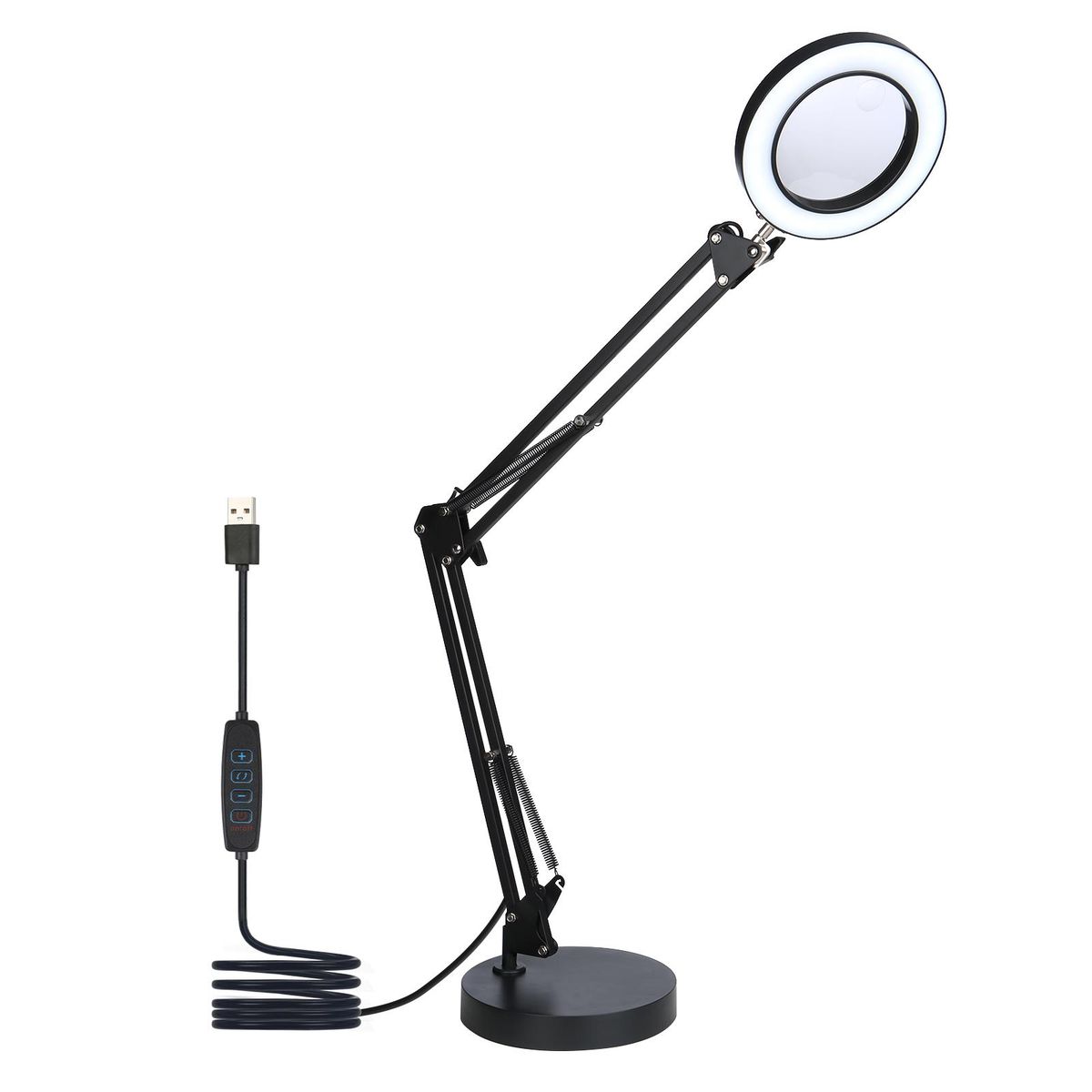 2 In 1 72LEDs 10W 5X/10X Magnifying Glass Desk Lamp LEDs Lighted Magnifier with Metal Clamp USB Powered/ 3 Colors Temperature Changing/ 10 Levels Dimmable Brightness Adjustable/ Power-off Memory Function/  Adjustable Illumina