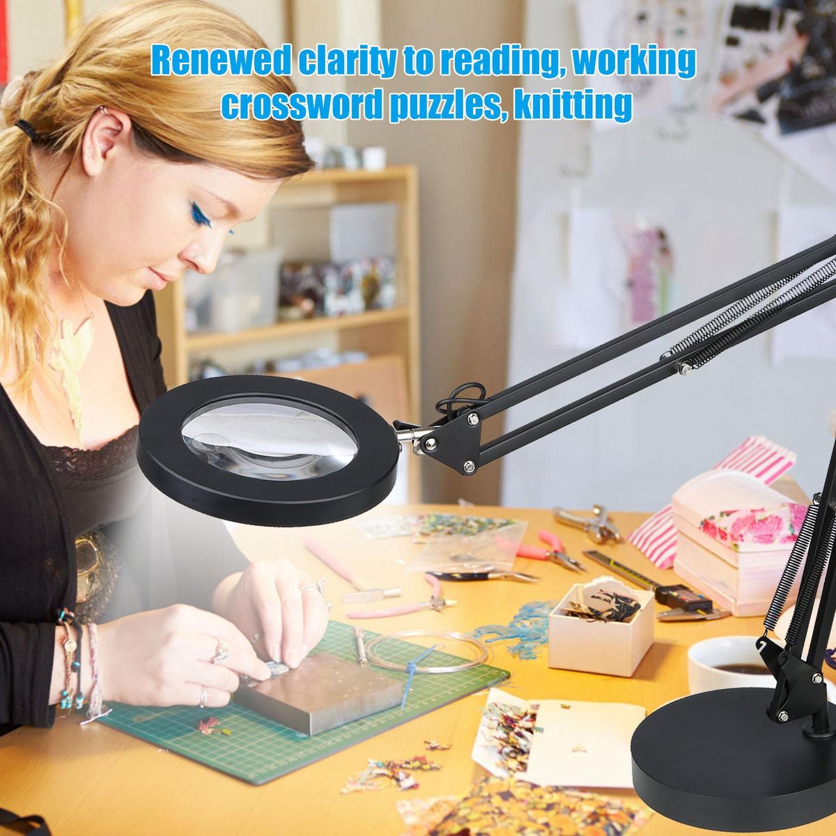 2 In 1 72LEDs 10W 5X/10X Magnifying Glass Desk Lamp LEDs Lighted Magnifier with Metal Clamp USB Powered/ 3 Colors Temperature Changing/ 10 Levels Dimmable Brightness Adjustable/ Power-off Memory Function/  Adjustable Illumina