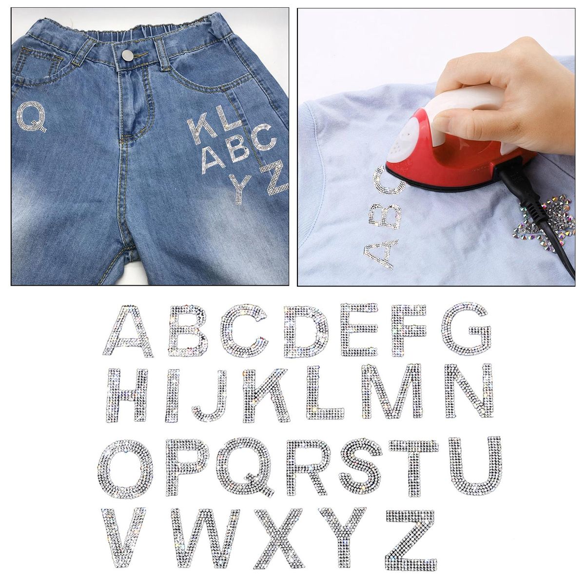 26pcs Alphabet Patches Iron On Rhinestone DIY Letter