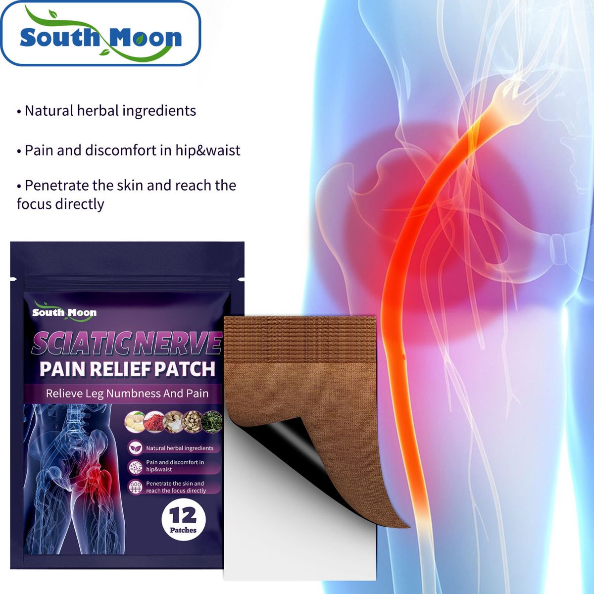 12Pcs Sciatic Nerve Pain Relief Patch Knee Lumbar Plaster