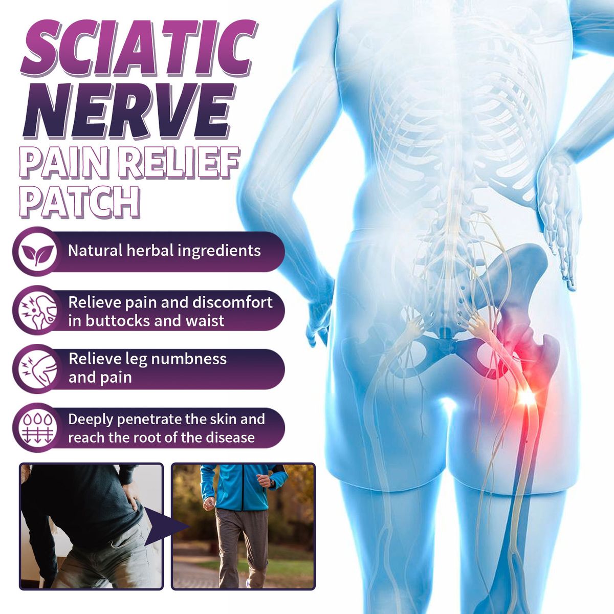 12Pcs Sciatic Nerve Pain Relief Patch Knee Lumbar Plaster