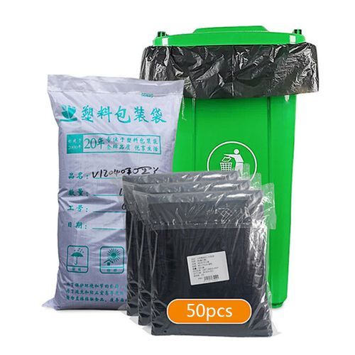 Trash Bag Large Capacity Heavy Black Garbage Bag For 50Pcs