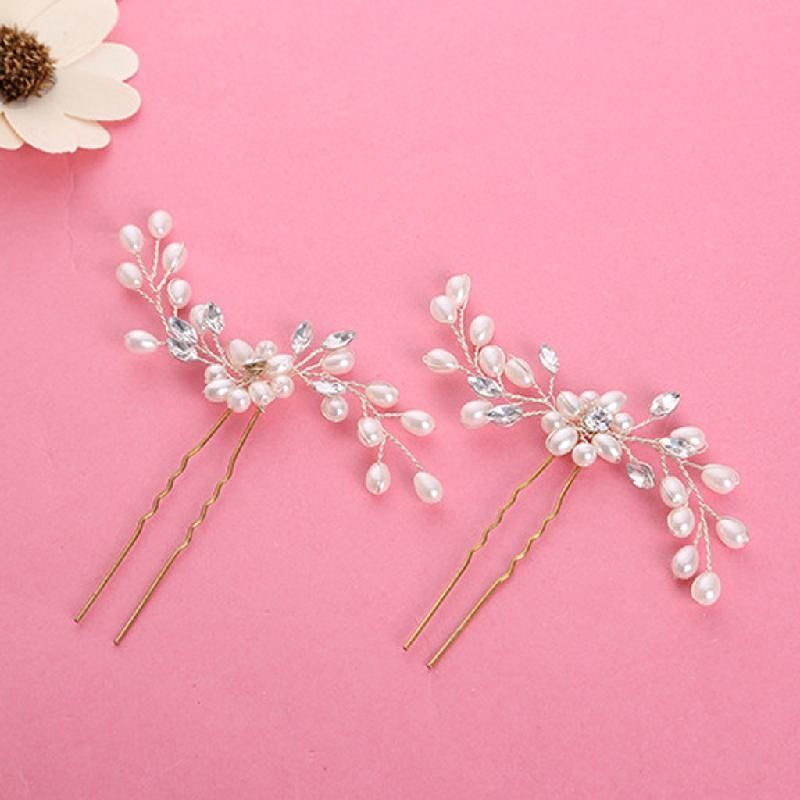 2PCS Festival Wedding Hair Accessories Bridal Hair Stick Floral Hairpin Beautiful Headdress Plait Hair Clip Vine Accessories