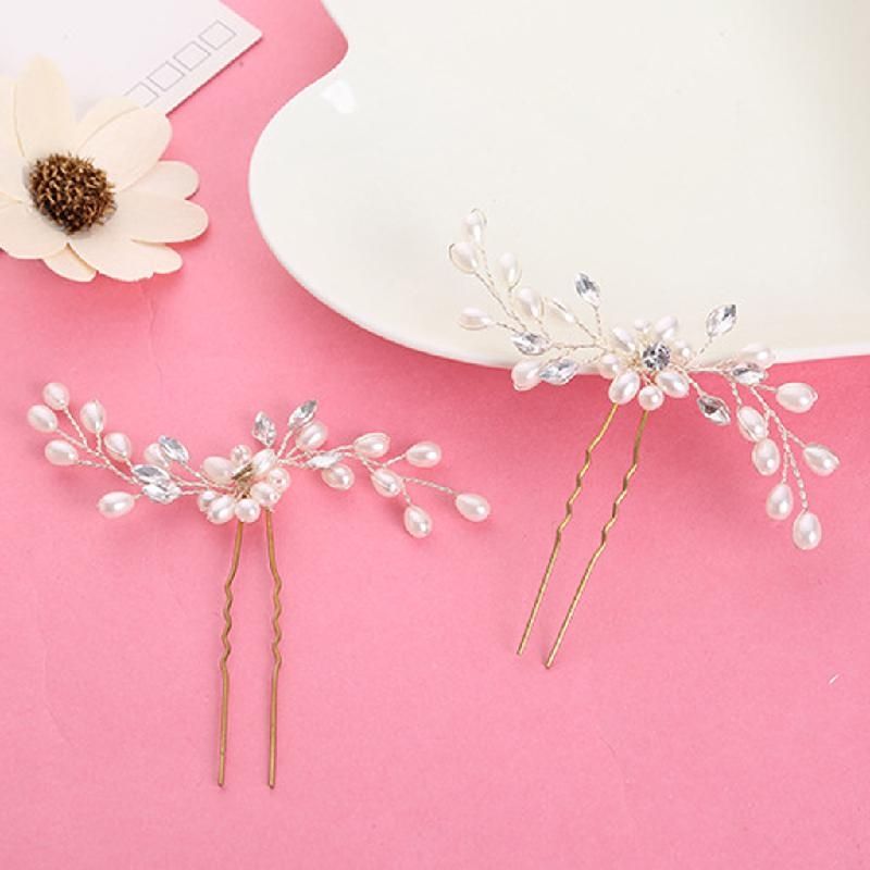 2PCS Festival Wedding Hair Accessories Bridal Hair Stick Floral Hairpin Beautiful Headdress Plait Hair Clip Vine Accessories