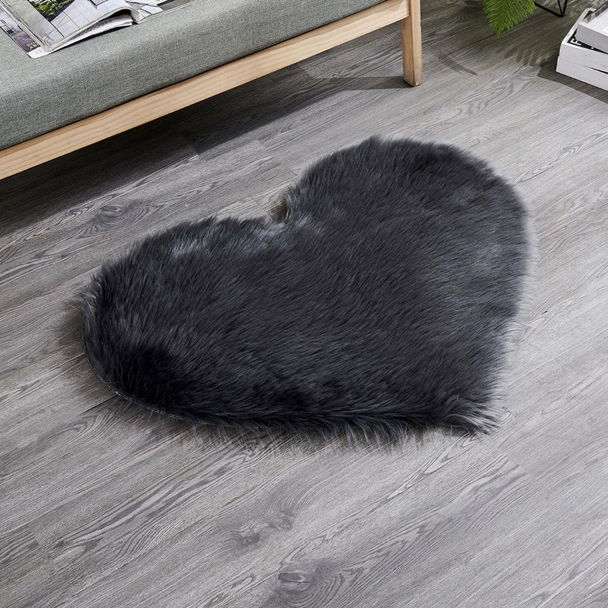 Puzzle Floor Mat Bedroom Faux Wool Fluffy Mats Dark Gray