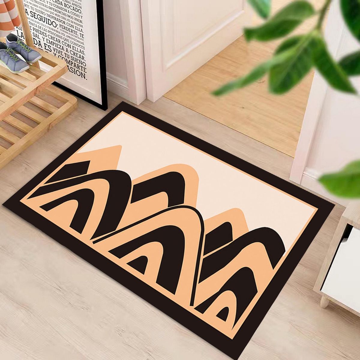 Floor Carpet Mountain Pattern Bedroom Floor Mat Black