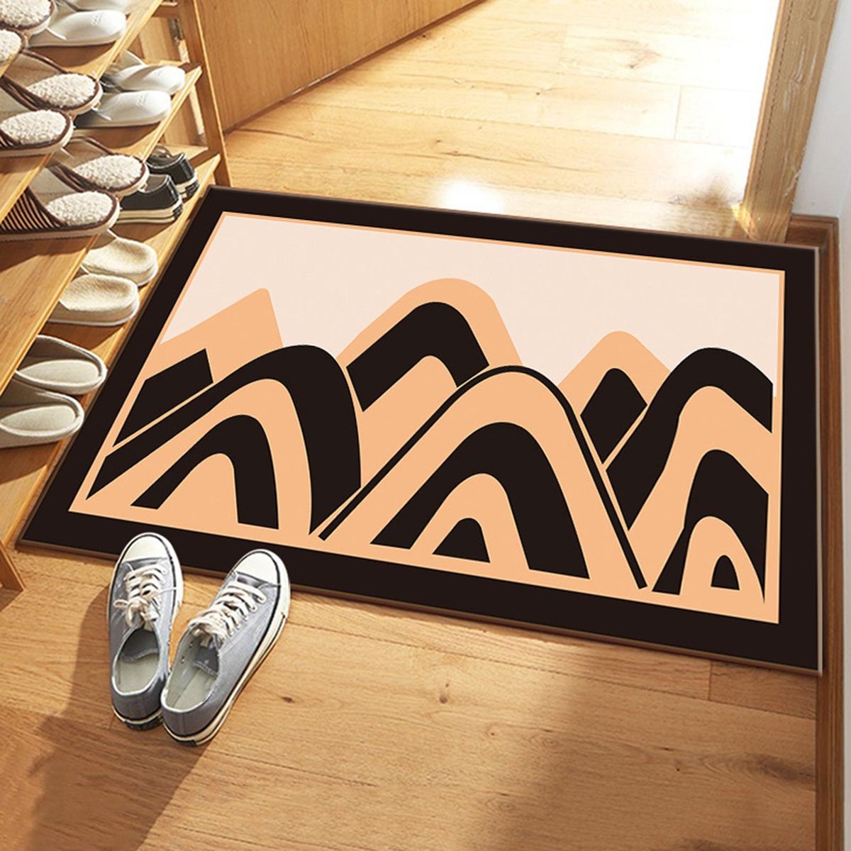 Floor Carpet Mountain Pattern Bedroom Floor Mat Black