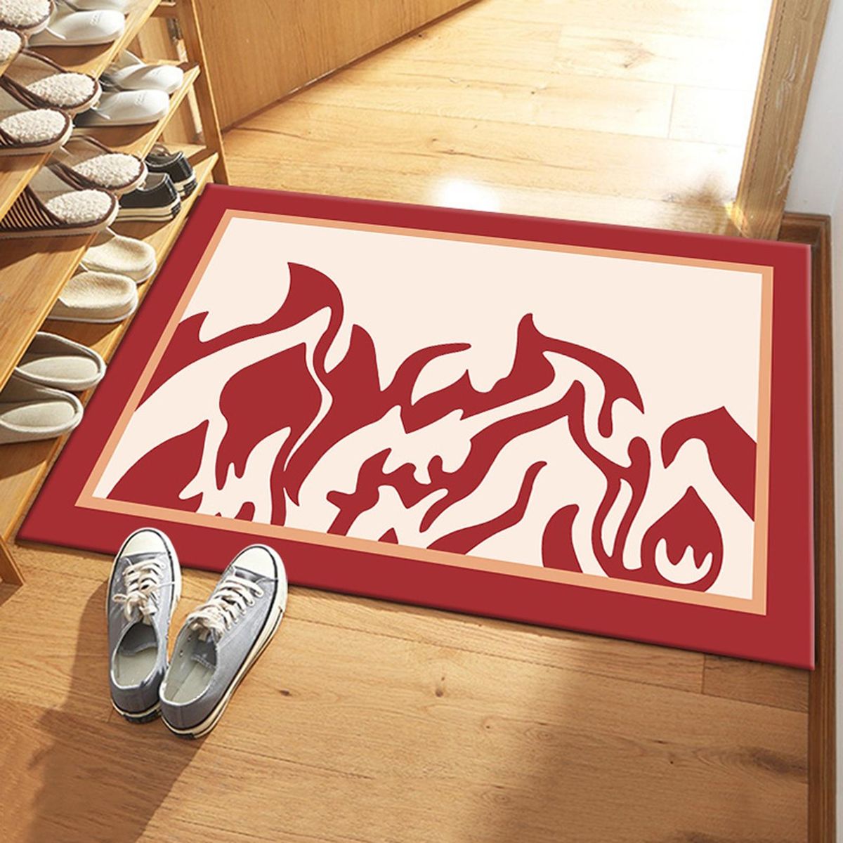 Bathroom Rug Mountain Pattern Bedroom Floor Mat Red