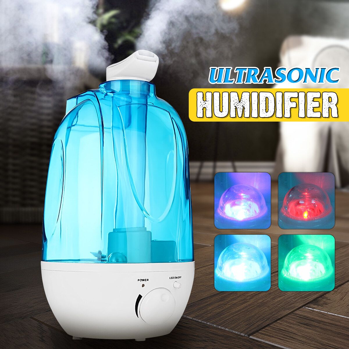 4L Potable LED Ultrasonic Humidifier Atomiser Air Purifier Home/Office 20m2 Room