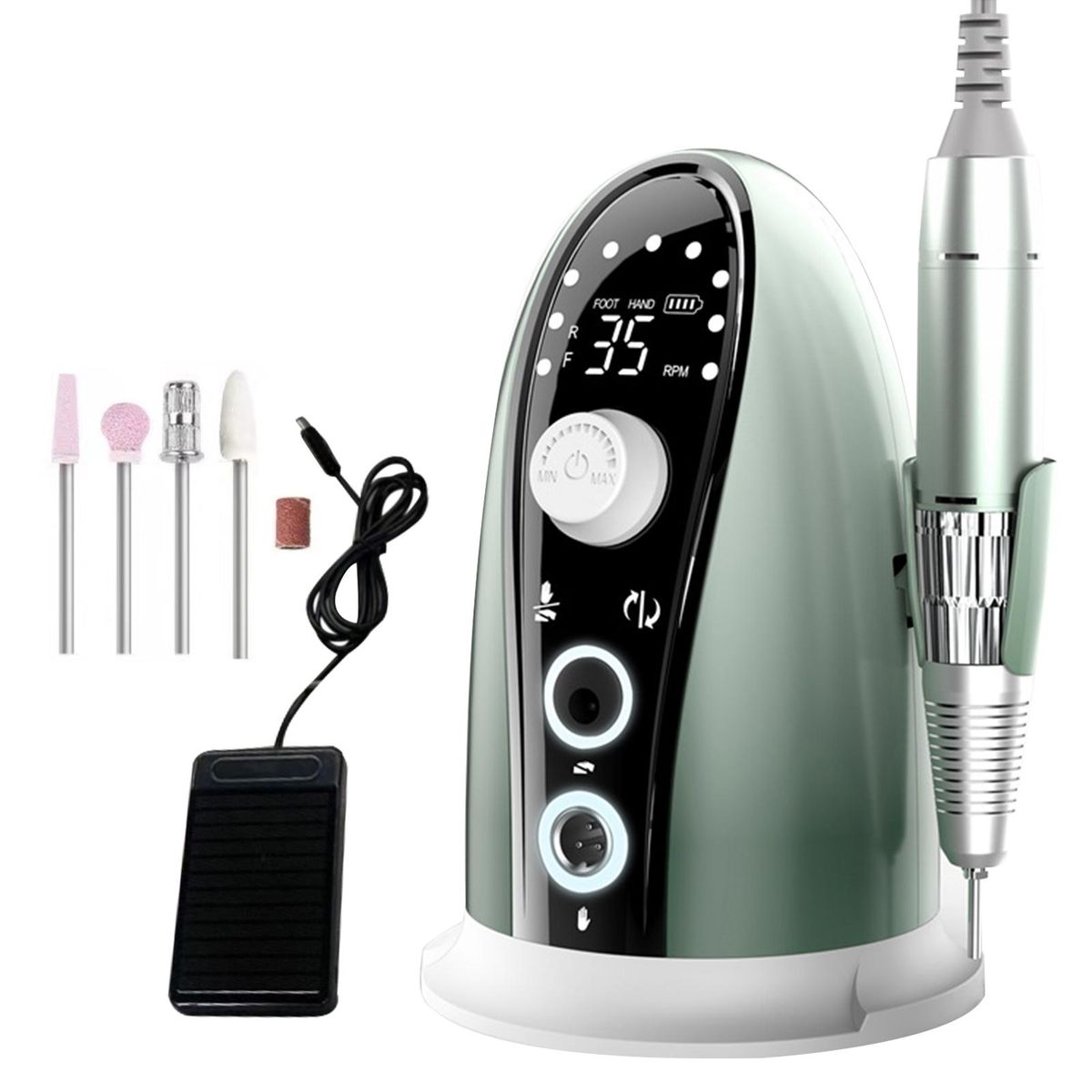 Electric Nail Drill Machine 35000 RPM Adjustable Rotate Speed Nail File Manicure Tool Kit Professional Pedicure Machine Set with Replaceable Grinding Heads