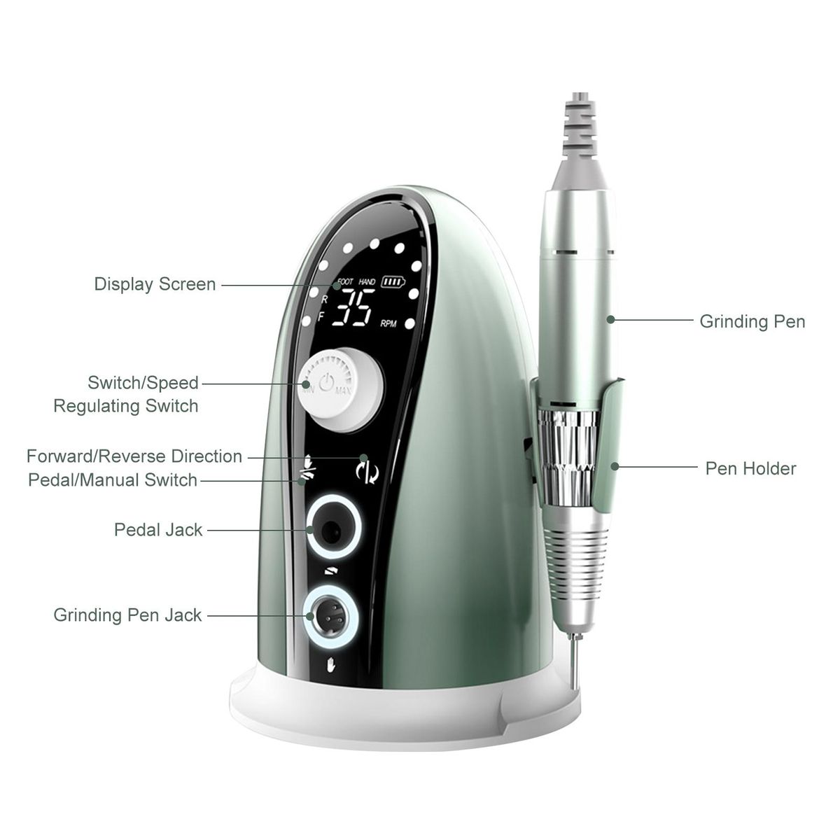 Electric Nail Drill Machine 35000 RPM Adjustable Rotate Speed Nail File Manicure Tool Kit Professional Pedicure Machine Set with Replaceable Grinding Heads