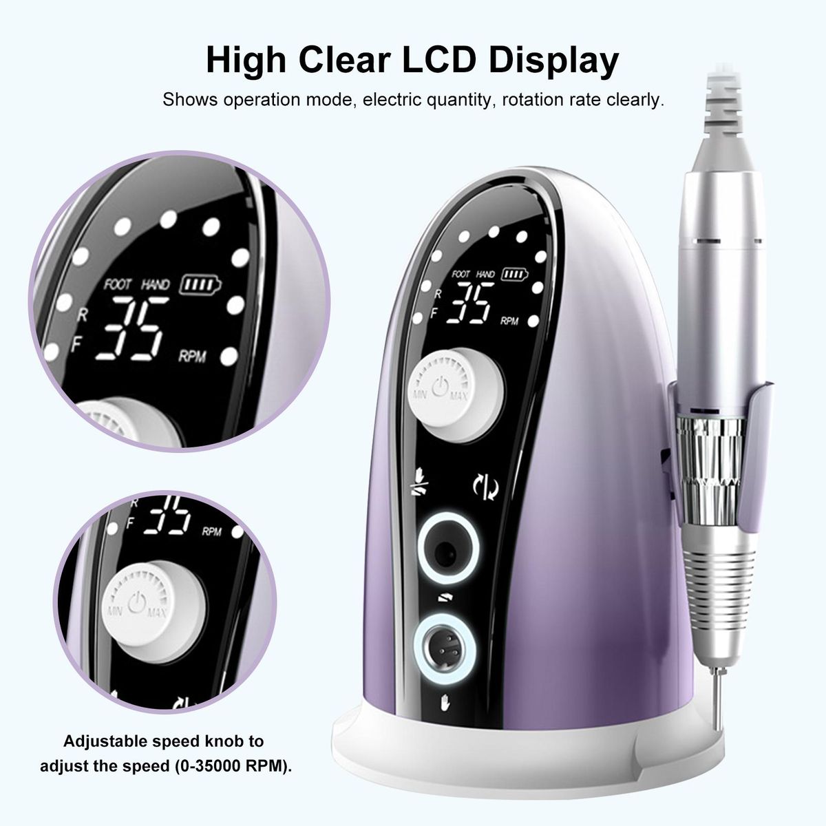 Electric Nail Drill Machine 35000 RPM Adjustable Rotate Speed Nail File Manicure Tool Kit Professional Pedicure Machine Set with Replaceable Grinding Heads