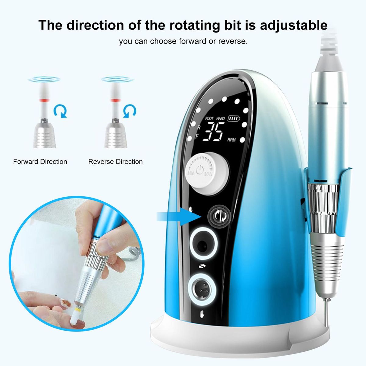 Electric Nail Drill Machine 35000 RPM Adjustable Rotate Speed Nail File Manicure Tool Kit Professional Pedicure Machine Set with Replaceable Grinding Heads