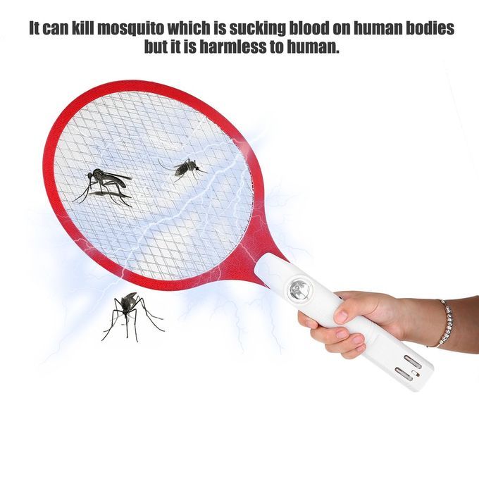 MT Rechargeable Electronic Mosquito Insect Bug Fly Zapper Swatter Net Racket-red