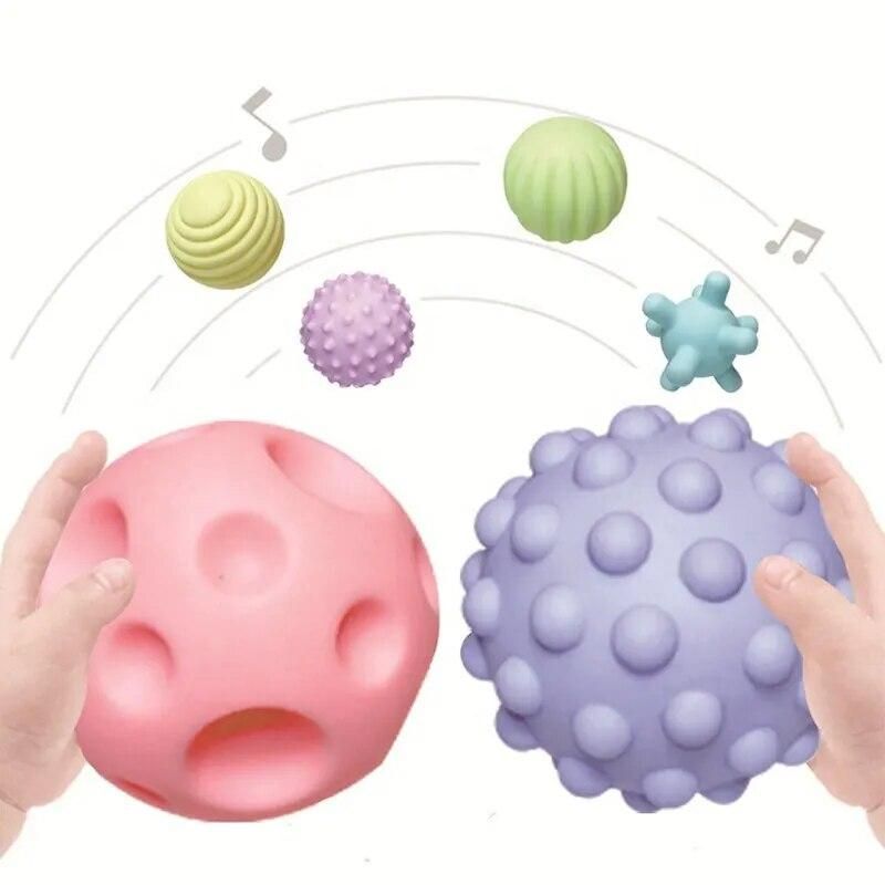 4PCS Set Soft Rubber Multi-Texture Baby Grab Ball Toy Exercise Grasp Ability Hand Grab Ball