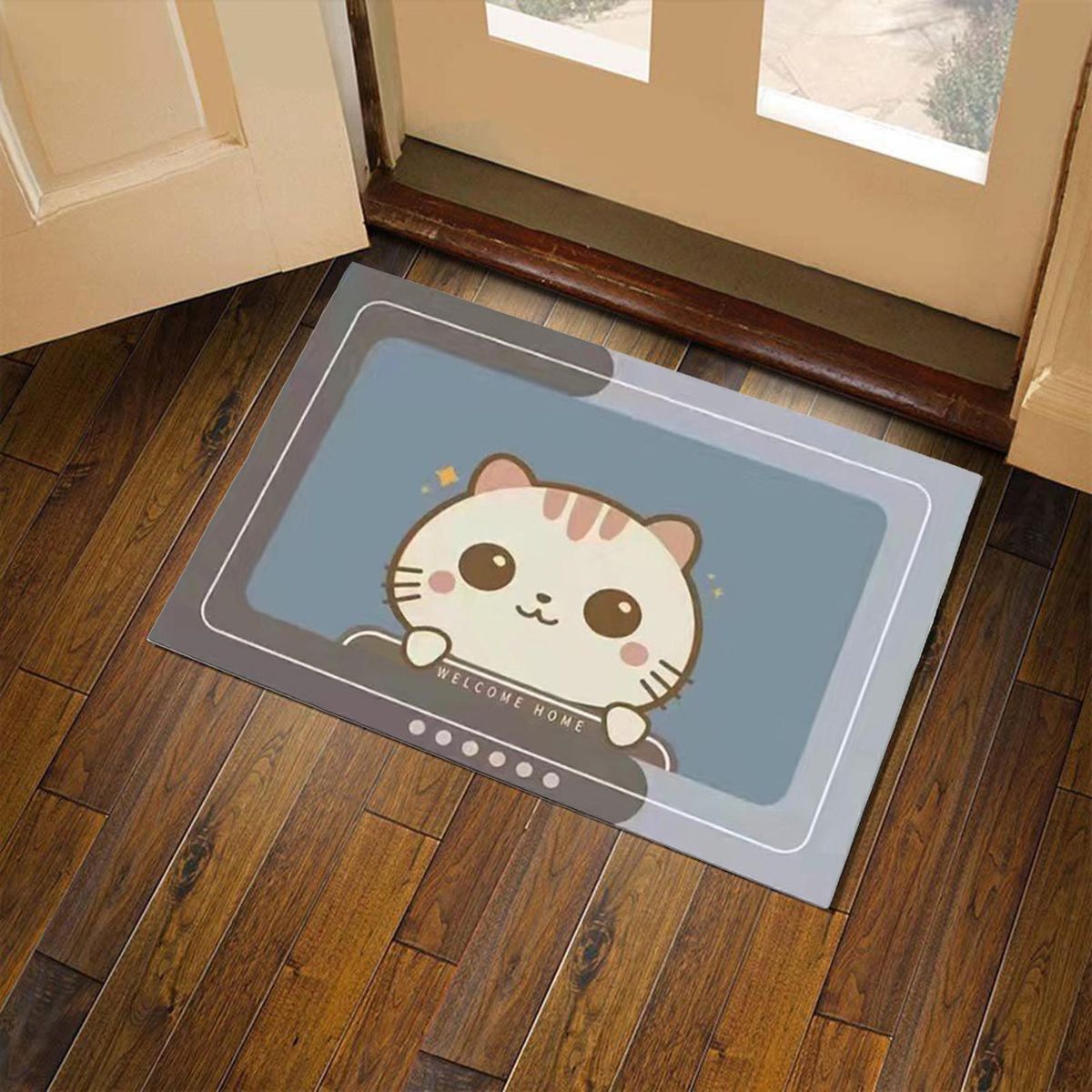 2Pcs Bathroom Rug Cartoon Bear Printing Anti-slip Floor Doormat Decoration Yellow