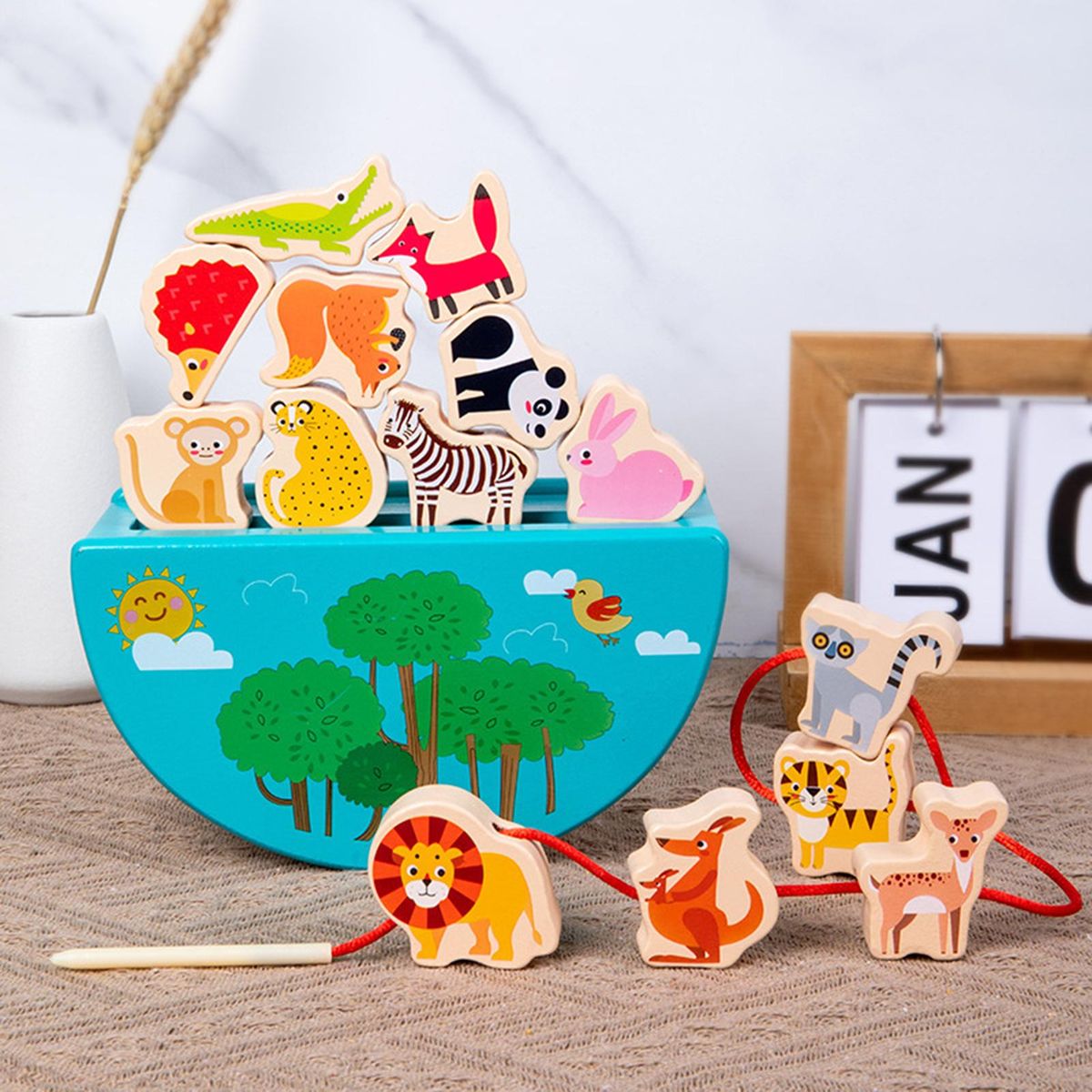 1 Set Animal Cognitive Toys Baby Stacking Toys with Animal Balance Puzzle