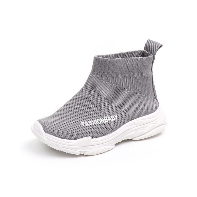 Autumn new style Korean children's socks shoes boys and girls fly woven breathable mesh sneakers high-top elastic shoes gray 28