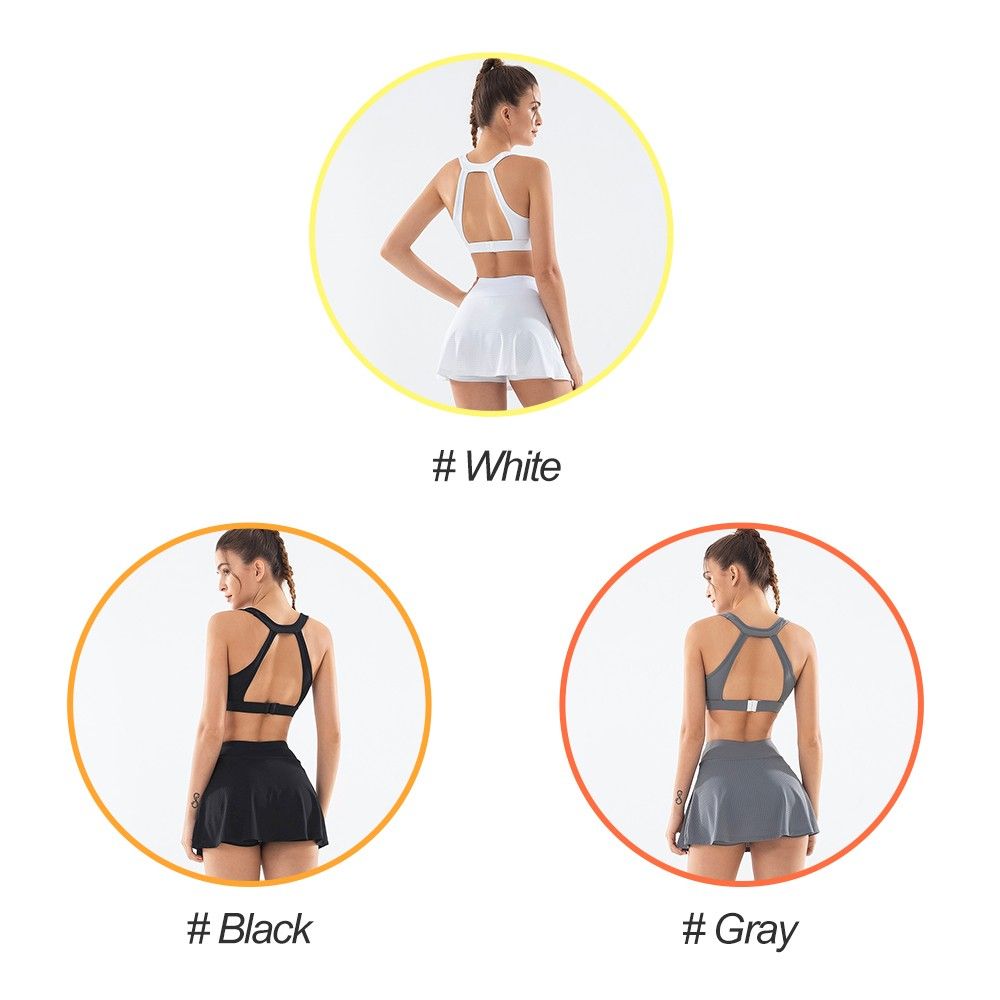 Women's 2 Pieces Outfits Sleeveless O Neck Mesh Sports Bras