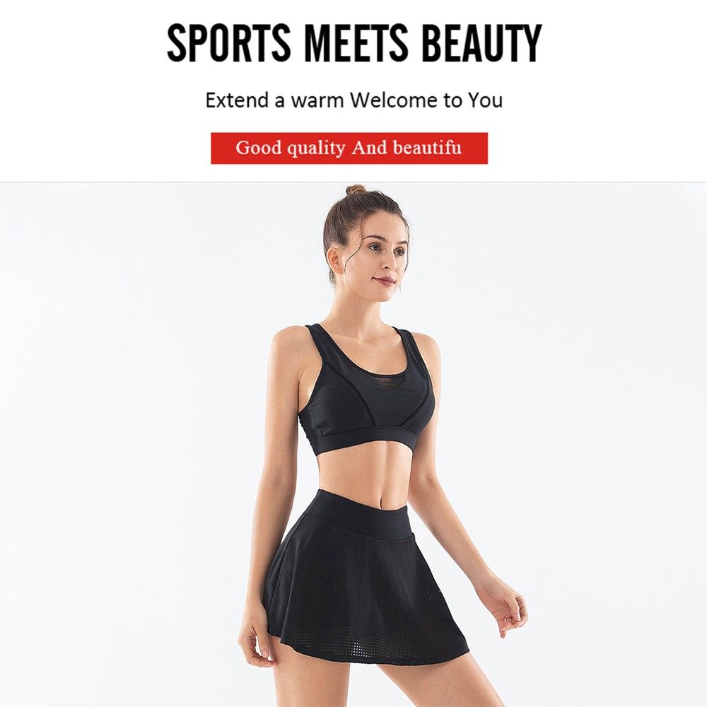Women's 2 Pieces Outfits Sleeveless O Neck Mesh Sports Bras