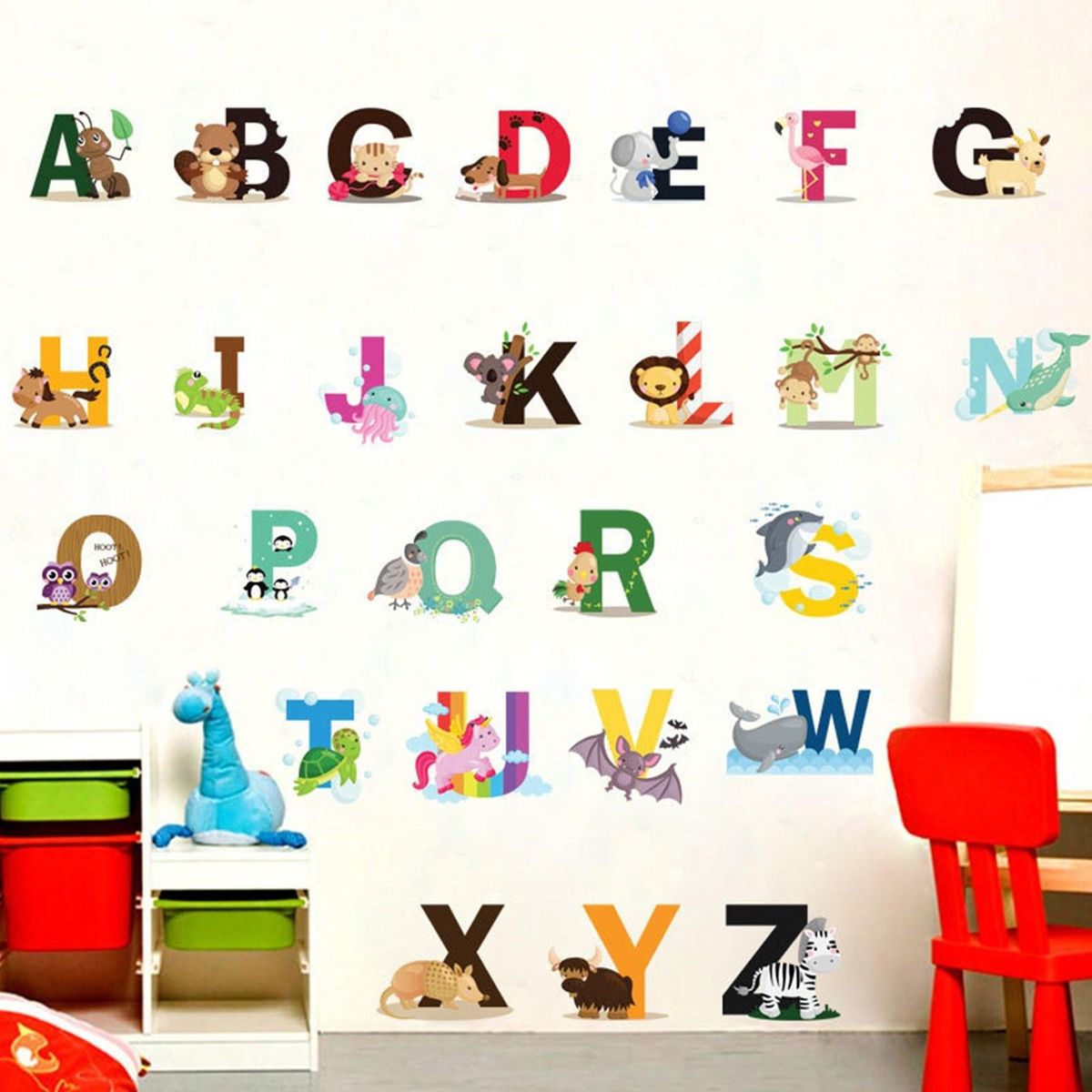 Alphabet Shaped Wall Decals DIY Letter Theme Boys Kids Room Wall Stickers Removable Vinyl Wall Art Decor for Home Kindergarten Nursery Decorations