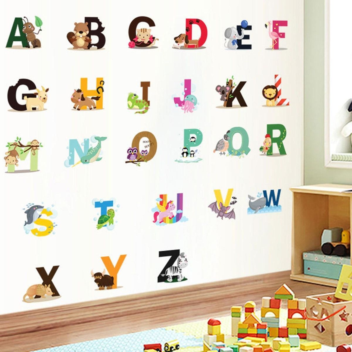 Alphabet Shaped Wall Decals DIY Letter Theme Boys Kids Room Wall Stickers Removable Vinyl Wall Art Decor for Home Kindergarten Nursery Decorations