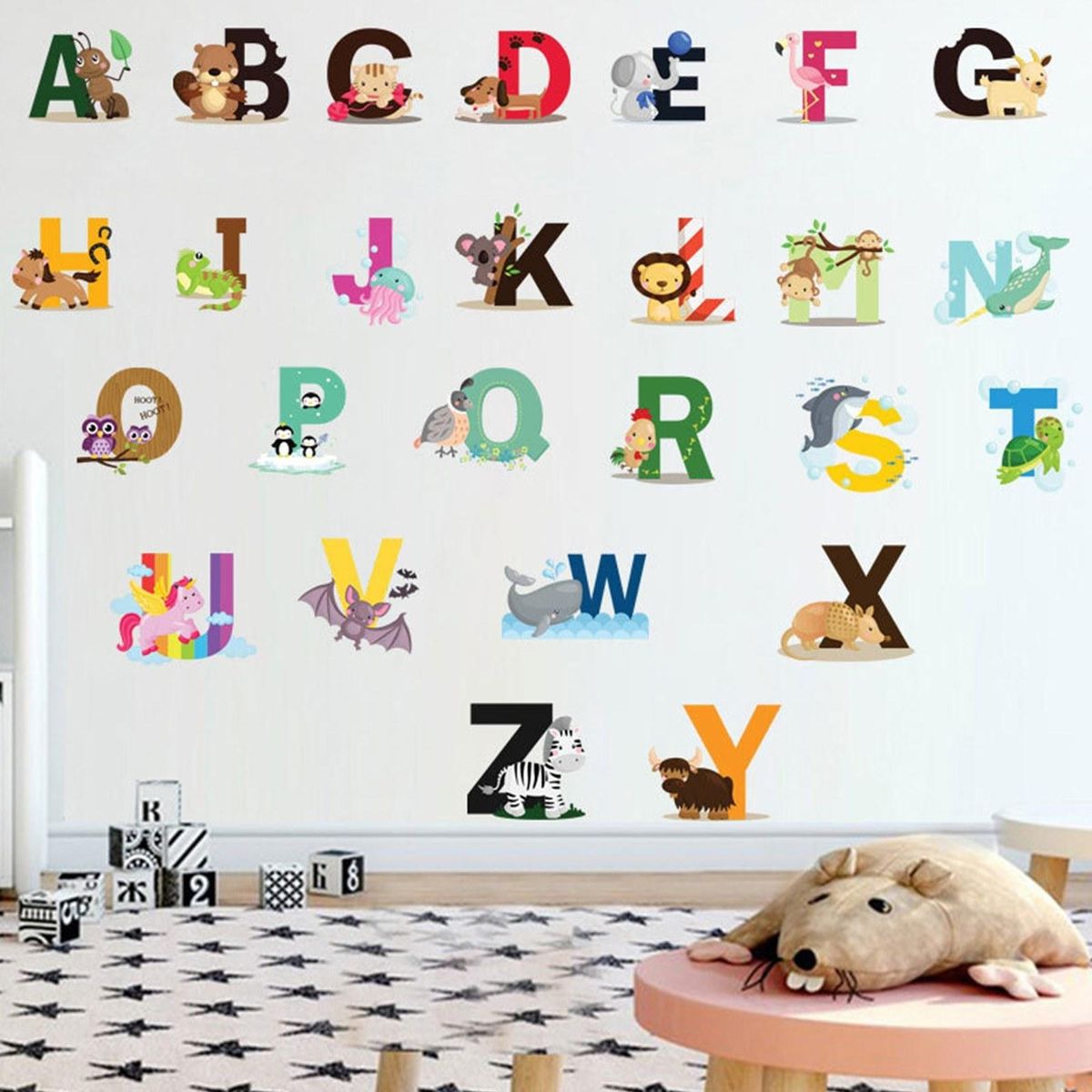 Alphabet Shaped Wall Decals DIY Letter Theme Boys Kids Room Wall Stickers Removable Vinyl Wall Art Decor for Home Kindergarten Nursery Decorations