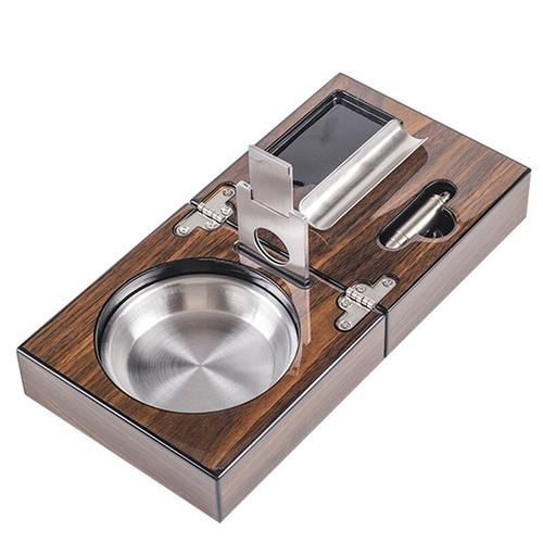 Cuban Cigar Ashtray Wood Square Box Include Cigar Cutter Holder And Hole Opener Cigar Case Humidor Smoking Accessories