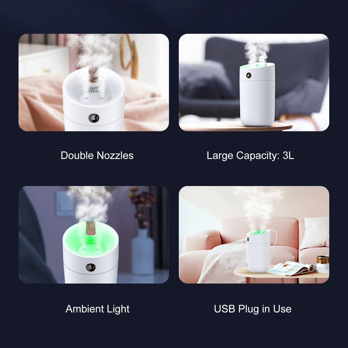 3L Mist Humidifier Diffuser With Humidity Display Double