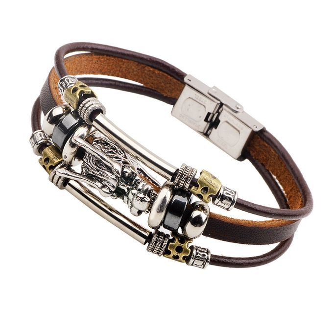 Tibetan Silver Men's Genuine Leather Bracelet Fashion Men's Retro Dragon