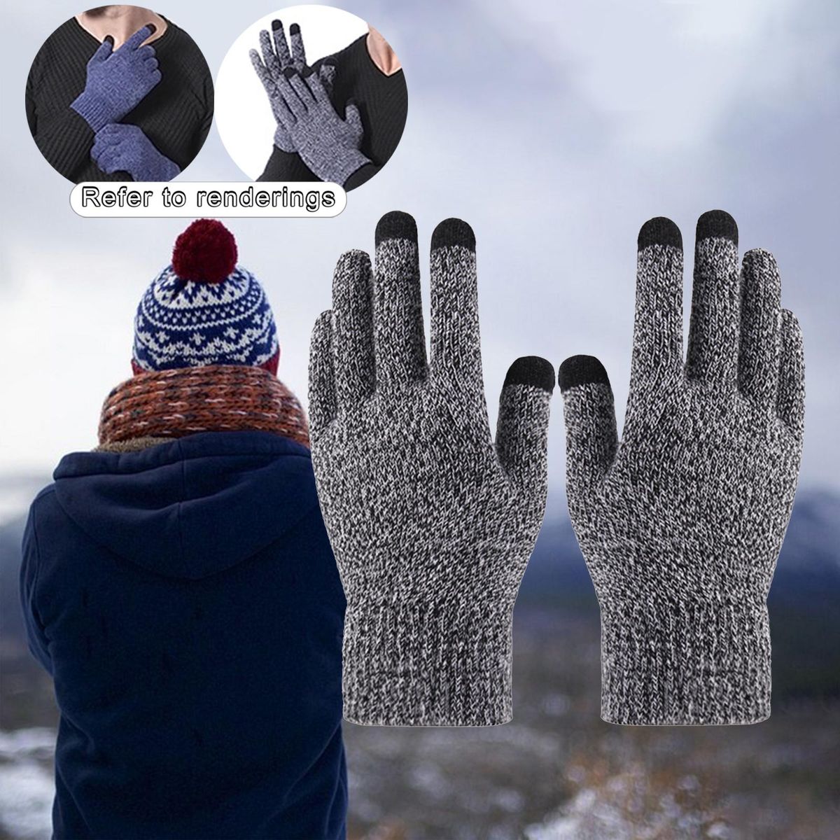 Winter Warm  Thermal Anti-Slip Grip Touch Screen Full Dark Gray