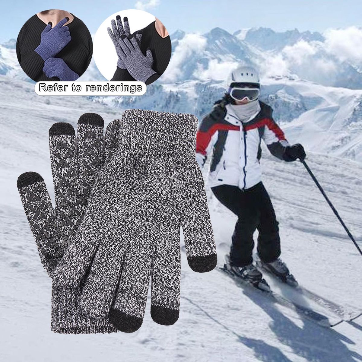 Winter Warm  Thermal Anti-Slip Grip Touch Screen Full Dark Gray