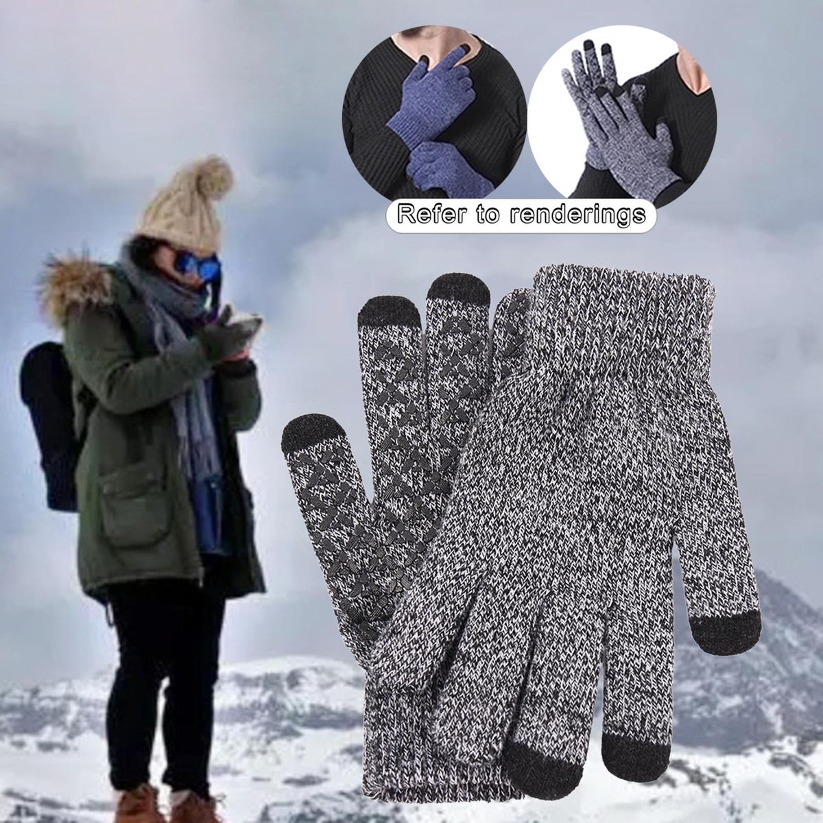 Winter Warm  Thermal Anti-Slip Grip Touch Screen Full Dark Gray
