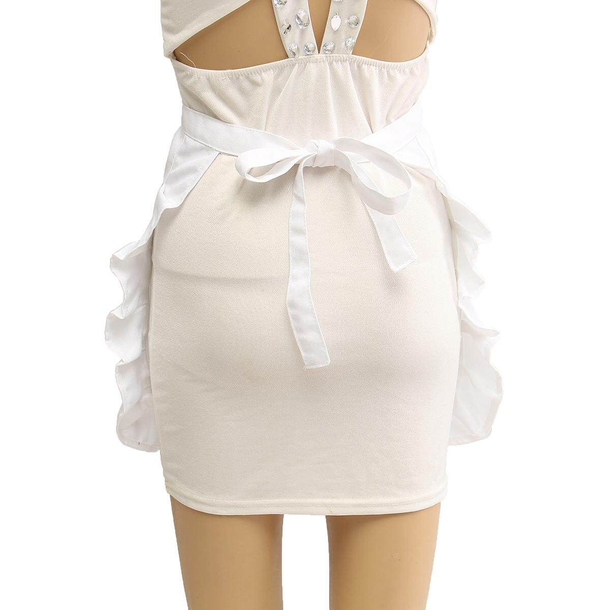 Half Waist Woman's Apron Waitress Kitchen Cooking Cafe Pub Pocket Pinny Frilly White