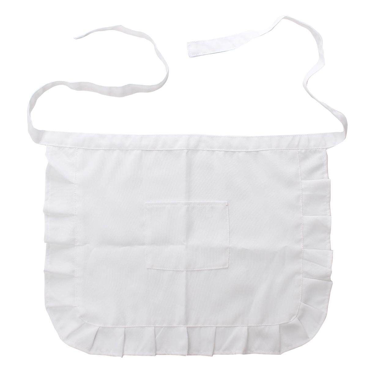 Half Waist Woman's Apron Waitress Kitchen Cooking Cafe Pub Pocket Pinny Frilly White