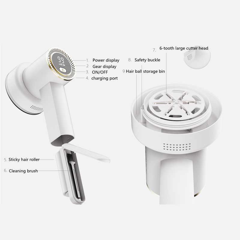 Luxury Lint Remover For Clothing Multifunction USB 6 Cutter Head Pellet Remover With LCD Clothes  With Cleaning Roller WJ
