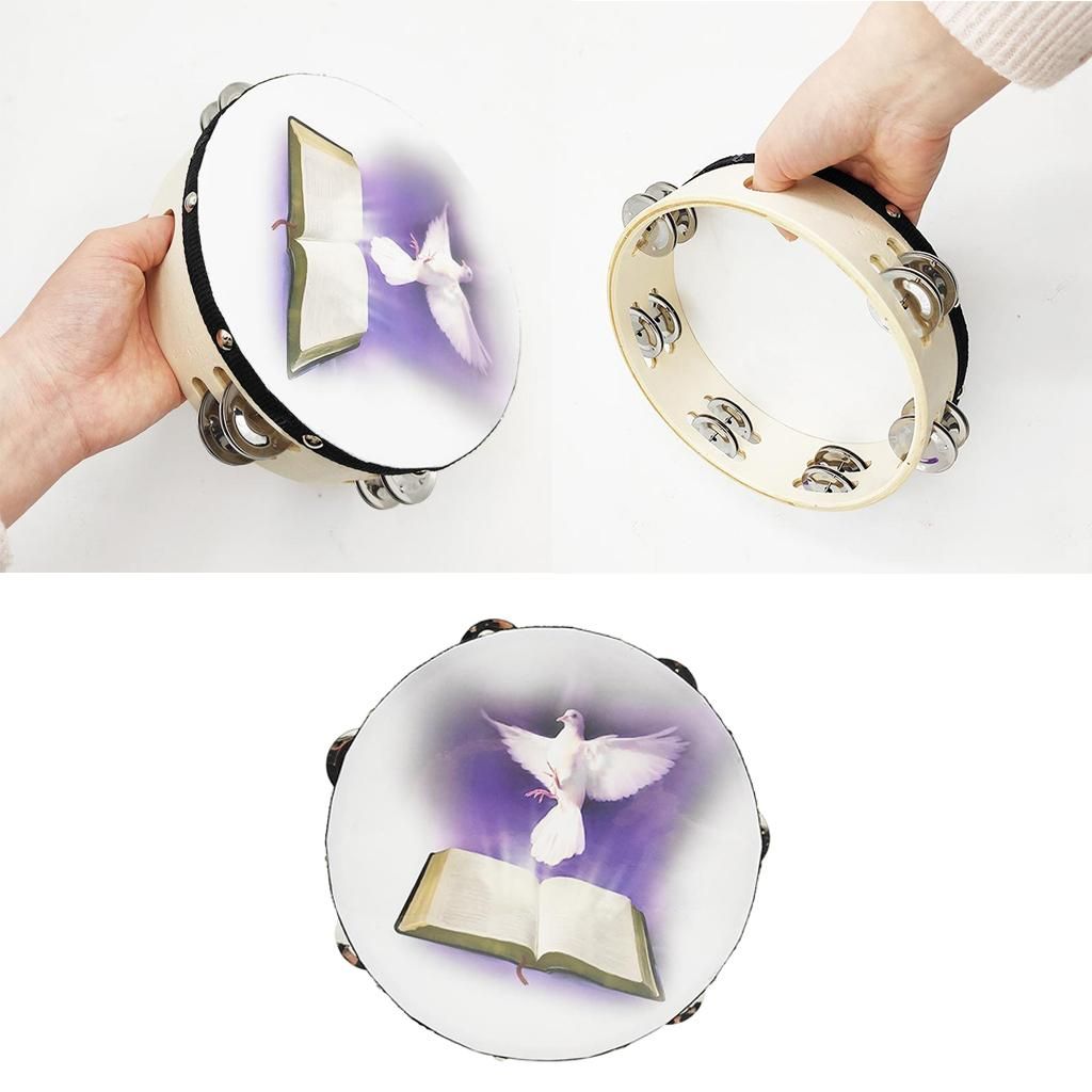 8 Inch Wood Handheld Tambourine Double Row, Tambourines